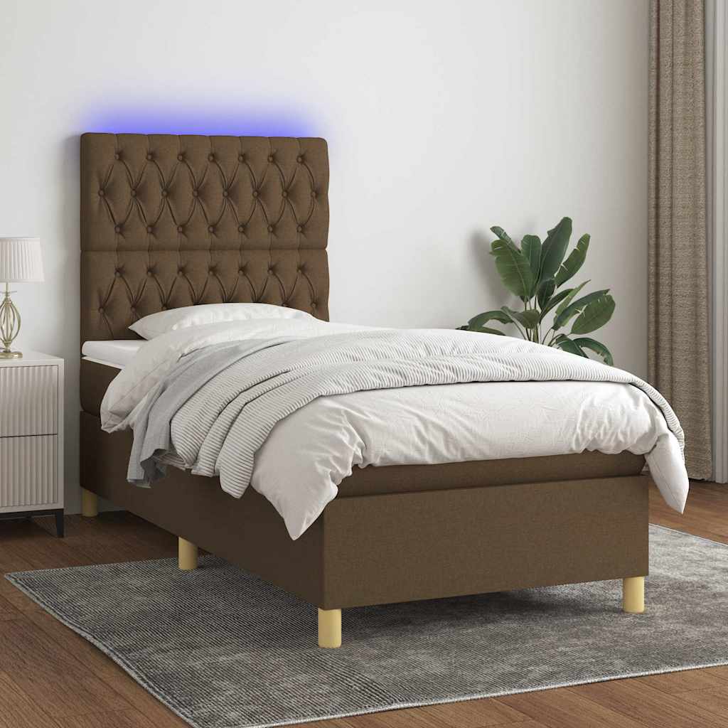Boxspringbett mit Matratze & LED Dunkelbraun 90x190 cm Stoff