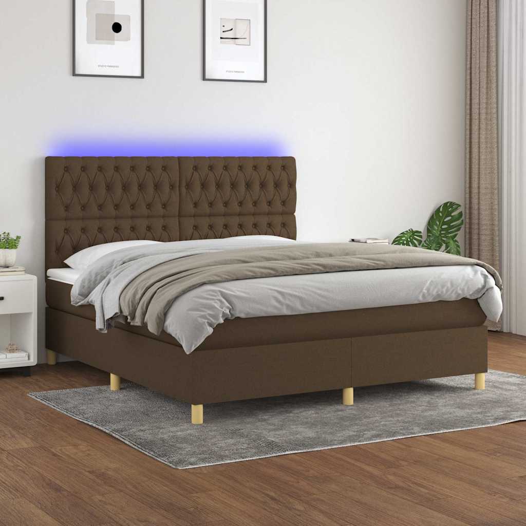 Boxspringbett mit Matratze & LED Dunkelbraun 180x200 cm Stoff