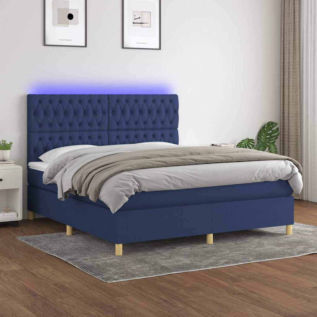 Boxspringbett mit Matratze & LED Blau 180x200 cm Stoff