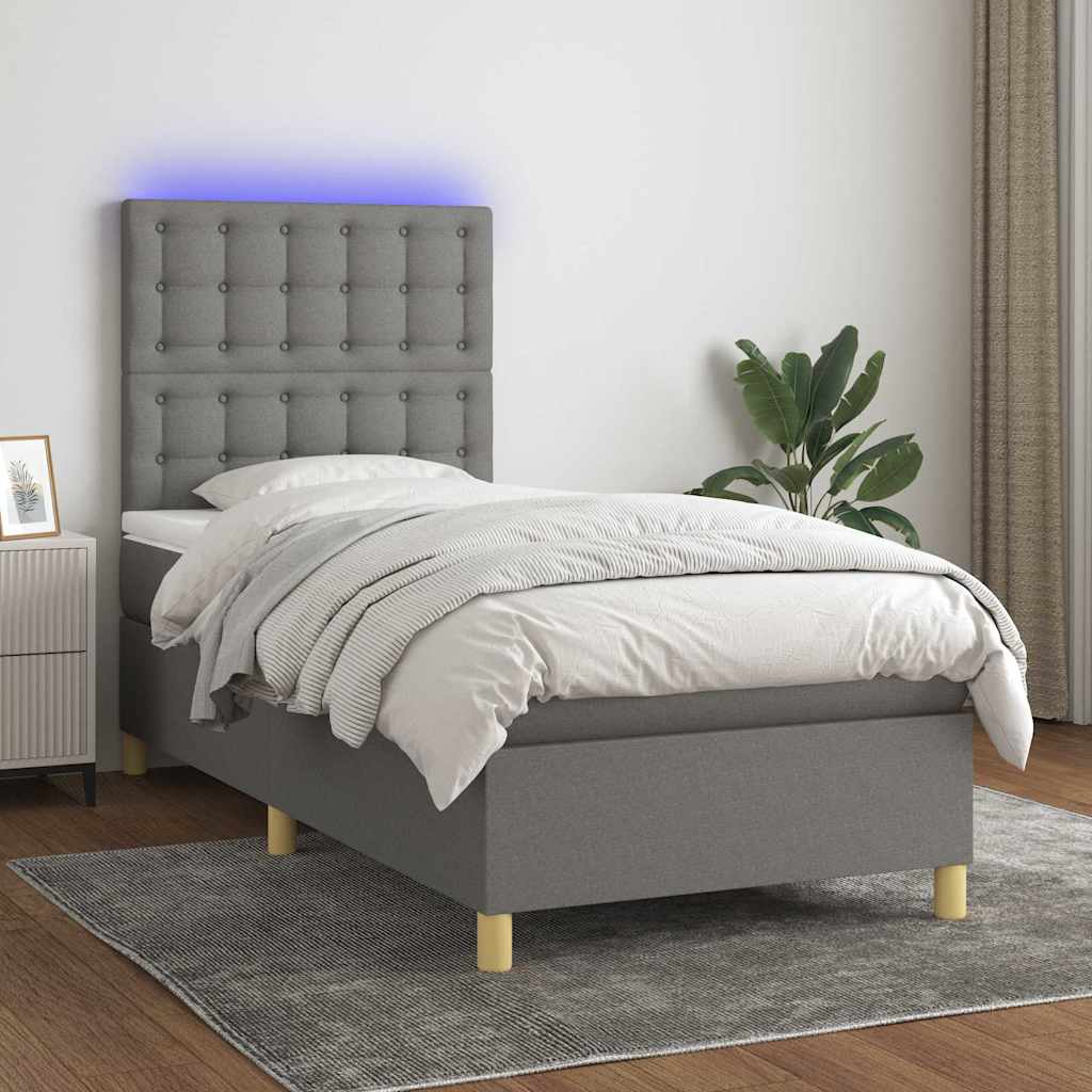 Boxspringbett mit Matratze & LED Dunkelgrau 90x190 cm Stoff