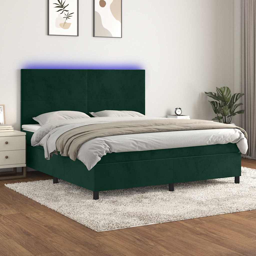 Boxspringbett mit Matratze & LED Dunkelgrün 160x200 cm Samt