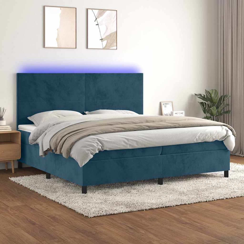 Boxspringbett mit Matratze & LED Dunkelblau 200x200 cm Samt