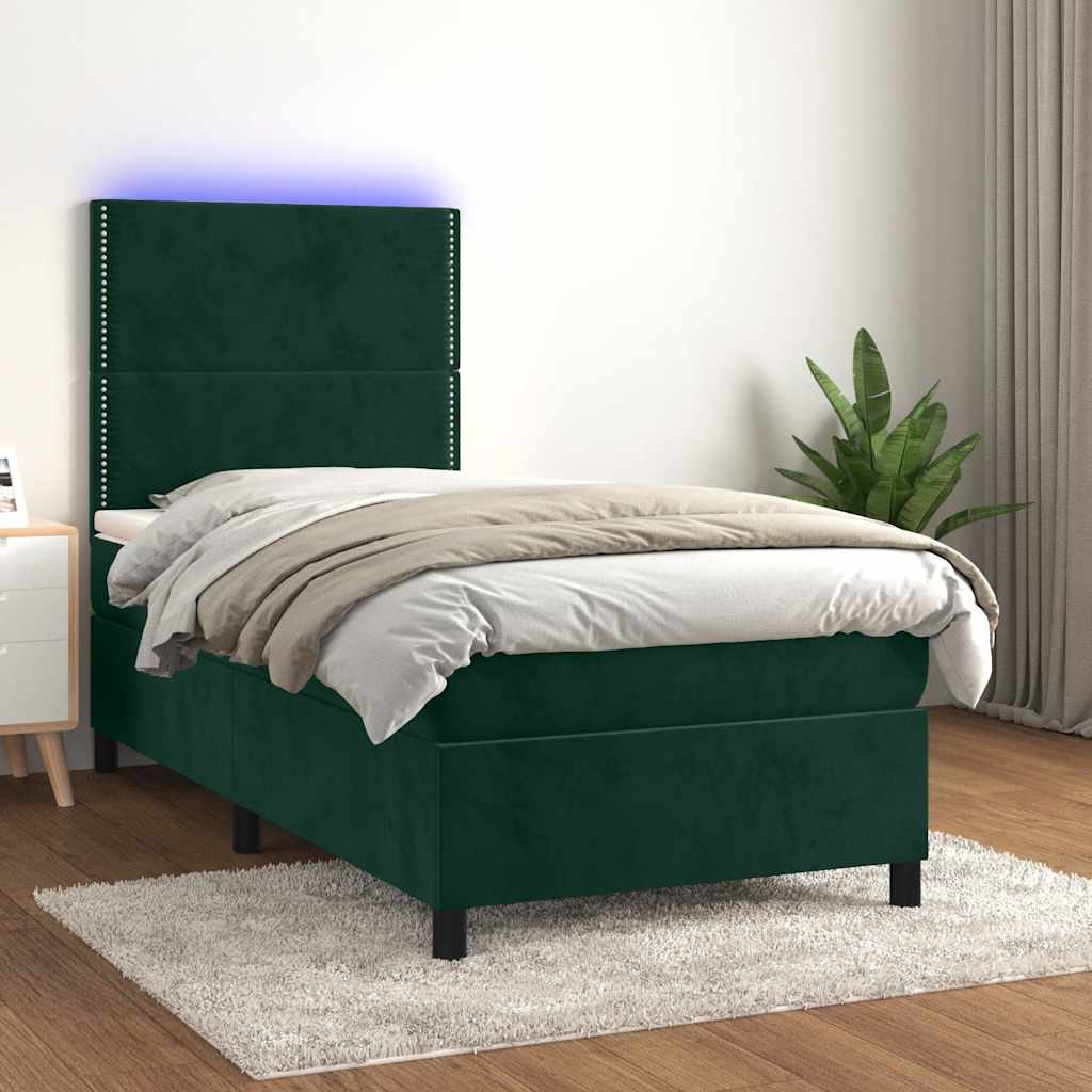 Boxspringbett mit Matratze & LED Dunkelgrün 100x200 cm Samt