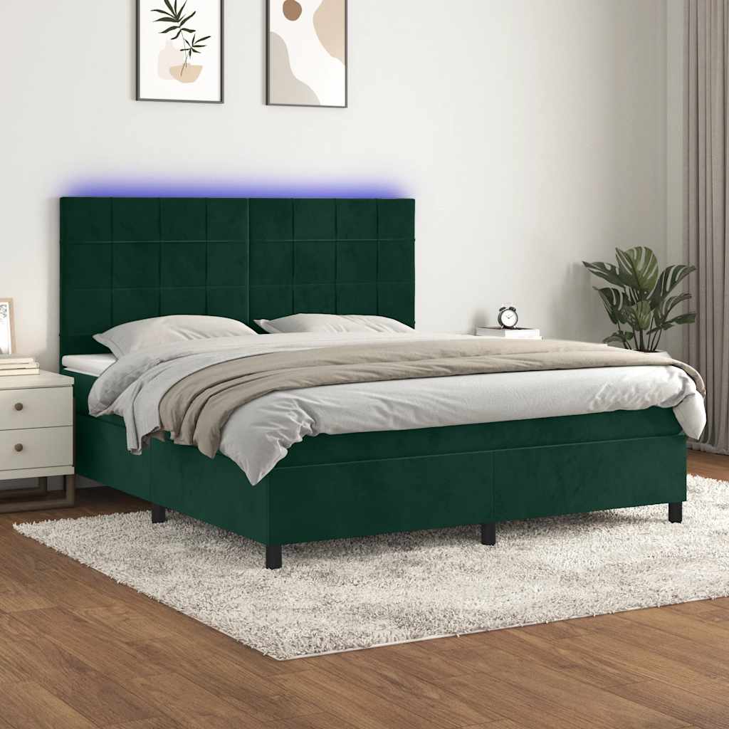Boxspringbett mit Matratze & LED Dunkelgrün 160x200 cm Samt