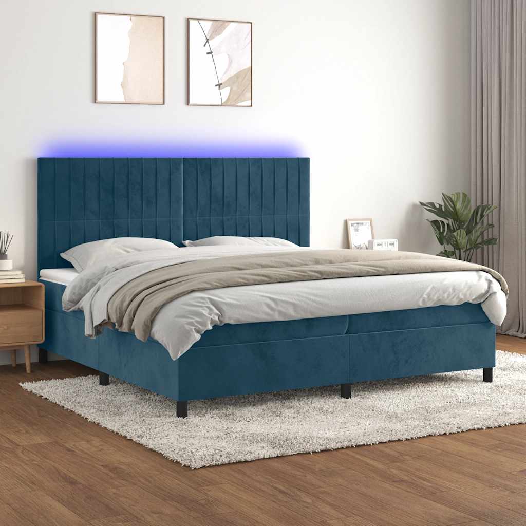 Boxspringbett mit Matratze & LED Dunkelblau 200x200 cm Samt