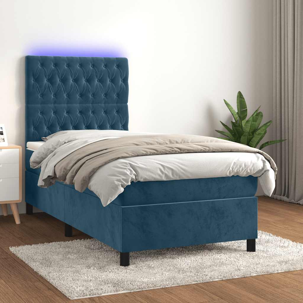 Boxspringbett mit Matratze & LED Dunkelblau 80x200 cm Samt