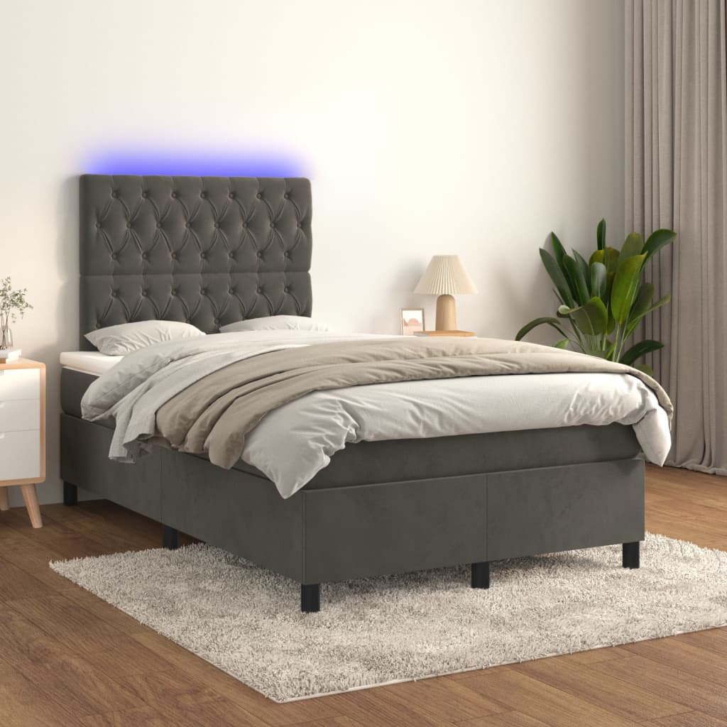 Boxspringbett mit Matratze & LED Dunkelgrau 120x200 cm Samt