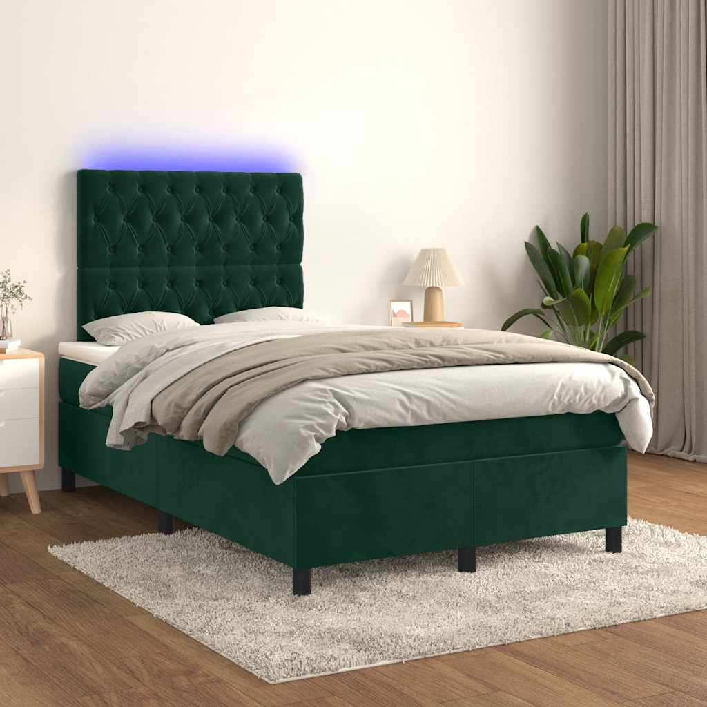 Boxspringbett mit Matratze & LED Dunkelgrün 120x200 cm Samt