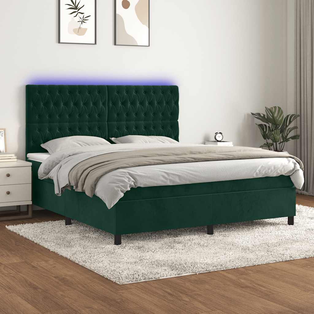 Boxspringbett mit Matratze & LED Dunkelgrün 180x200 cm Samt