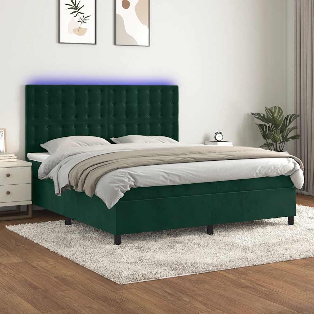 Boxspringbett mit Matratze & LED Dunkelgrün 180x200 cm Samt