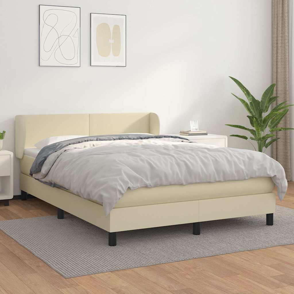Boxspringbett mit Matratze Creme 140x190 cm Kunstleder