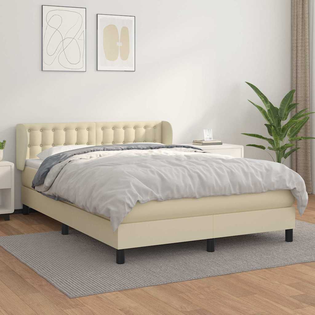 Boxspringbett mit Matratze Creme 140x190 cm Kunstleder