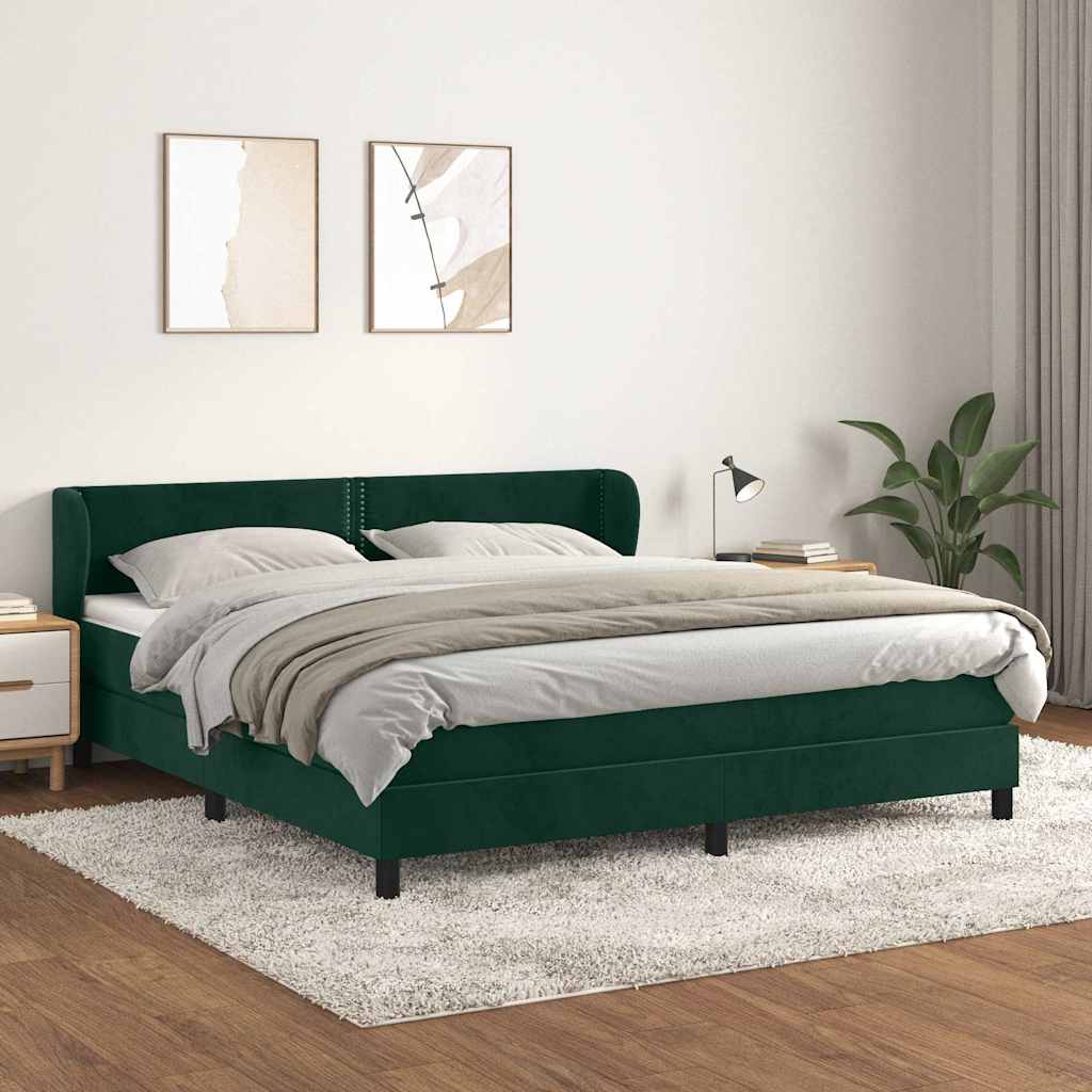Boxspringbett mit Matratze Dunkelgrün 180x200 cm Samt
