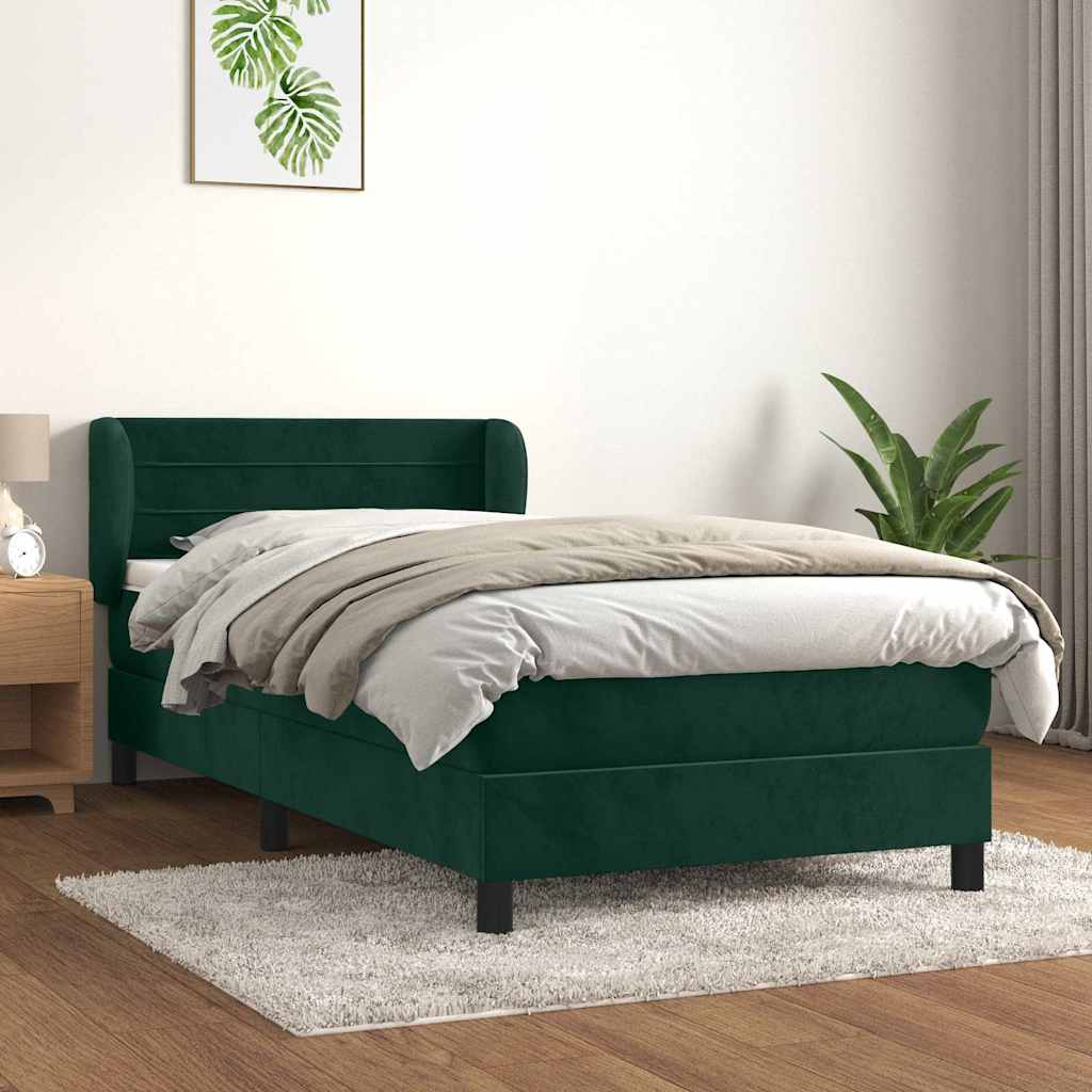 Boxspringbett mit Matratze Dunkelgrün 90x190 cm Samt