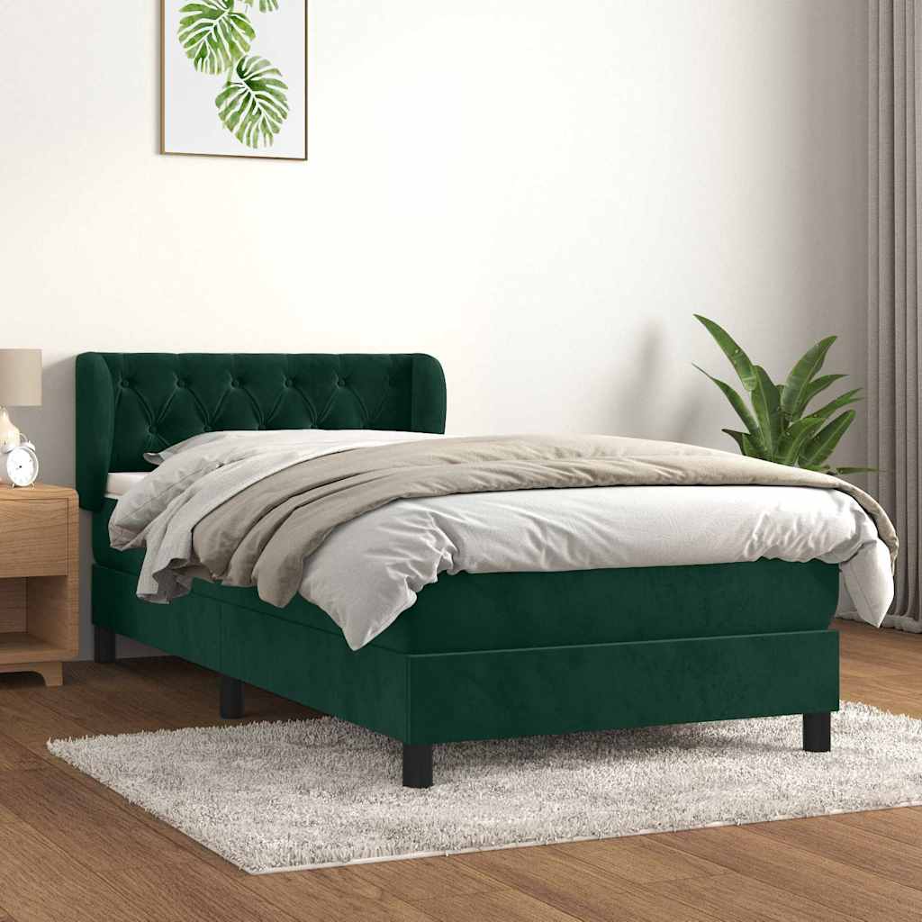 Boxspringbett mit Matratze Dunkelgrün 90x190 cm Samt