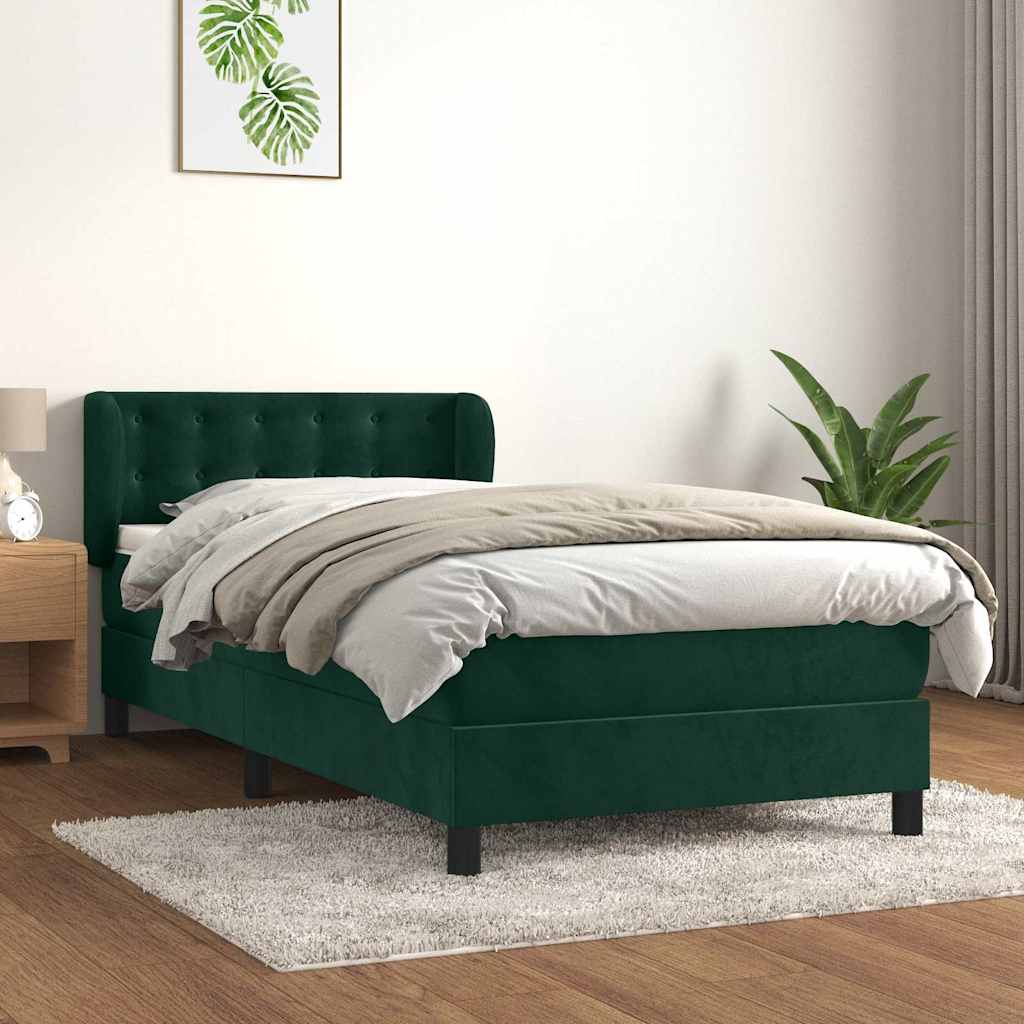 Boxspringbett mit Matratze Dunkelgrün 90x190 cm Samt