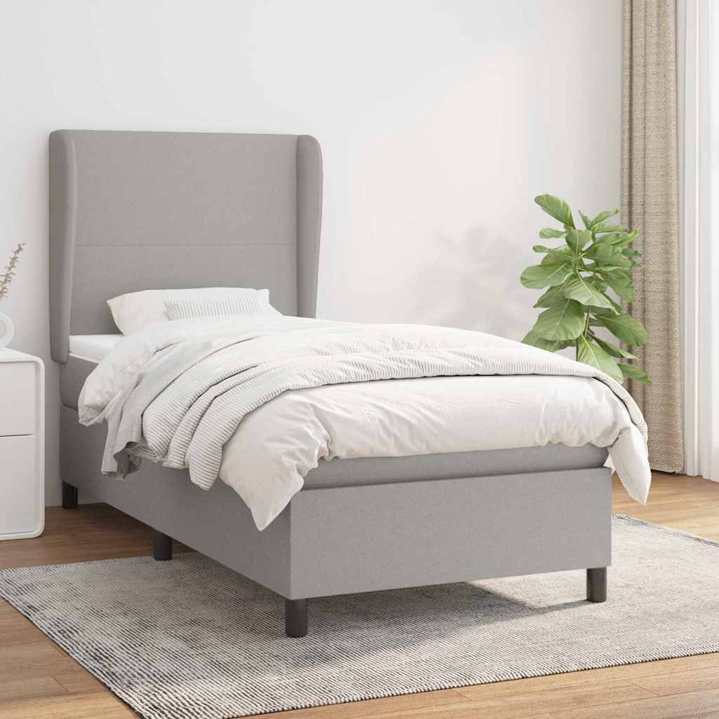 Boxspringbett mit Matratze Hellgrau 90x200 cm Stoff