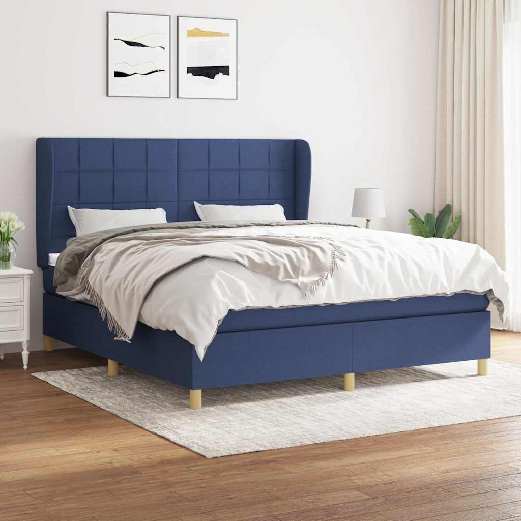 Boxspringbett mit Matratze Blau 180x200 cm Stoff