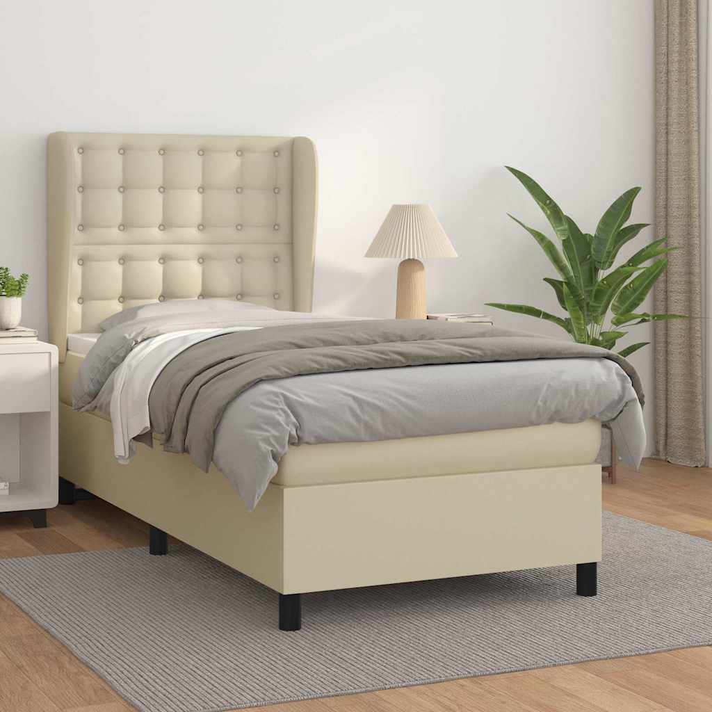 Boxspringbett mit Matratze Creme 90x200 cm Kunstleder