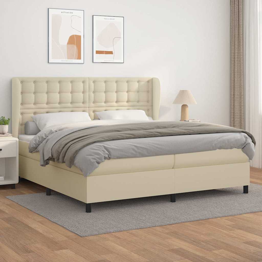 Boxspringbett mit Matratze Creme 200x200 cm Kunstleder