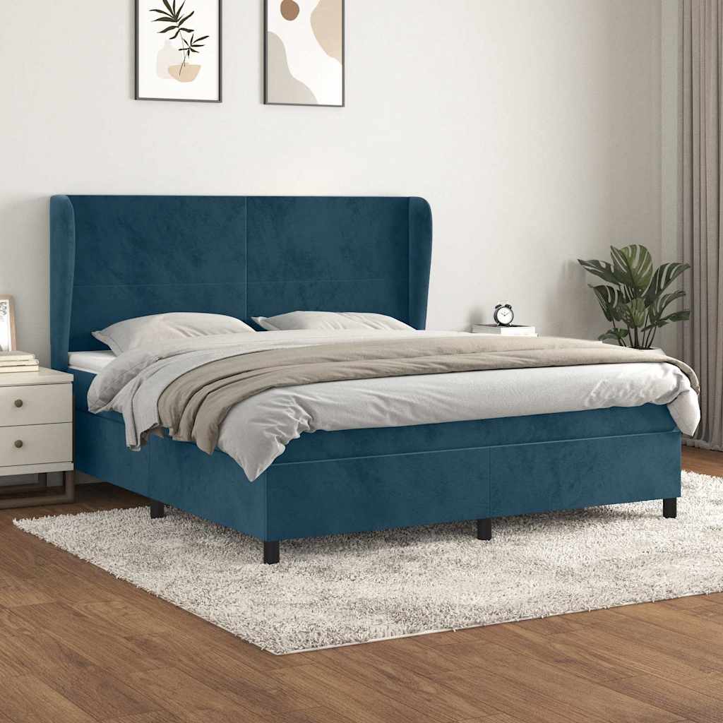 Boxspringbett mit Matratze Dunkelblau 160x200 cm Samt