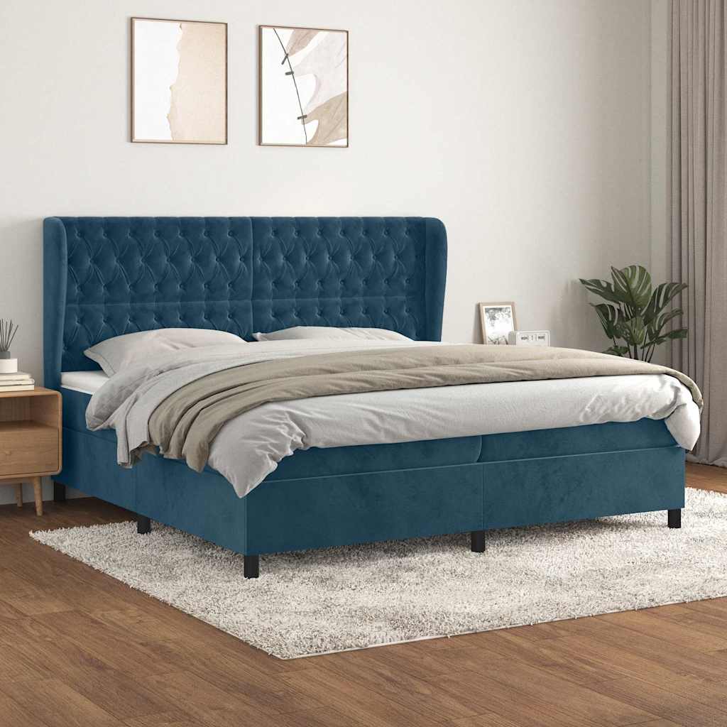 Boxspringbett mit Matratze Dunkelblau 200x200 cm Samt