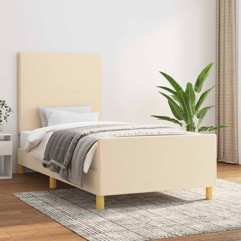 Bettgestell ohne Matratze Creme 100x200 cm Stoff