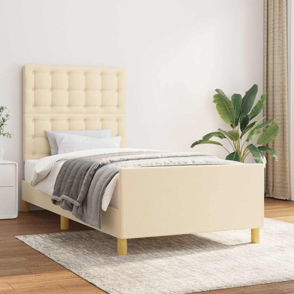 Bettgestell ohne Matratze Creme 90x200 cm Stoff