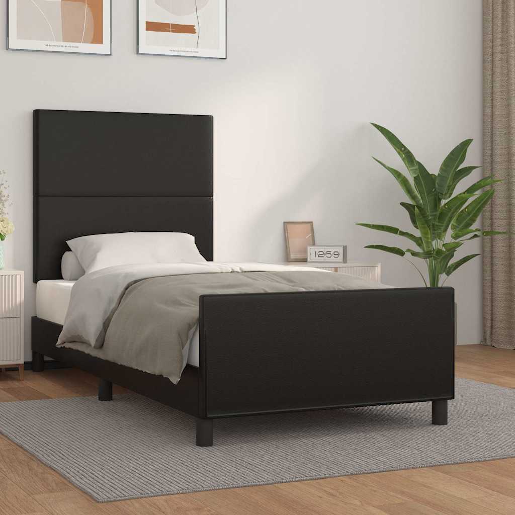 Bettgestell mit Kopfteil Schwarz 90x200 cm Kunstleder