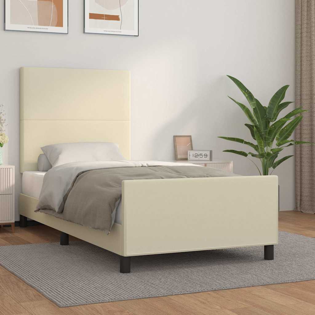 Bettgestell mit Kopfteil Creme 100x200 cm Kunstleder