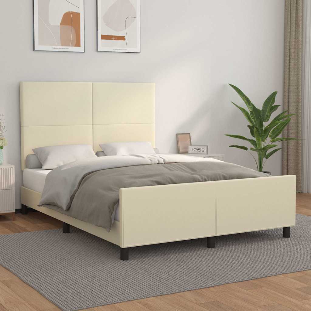Bettgestell mit Kopfteil Creme 140x190 cm Kunstleder