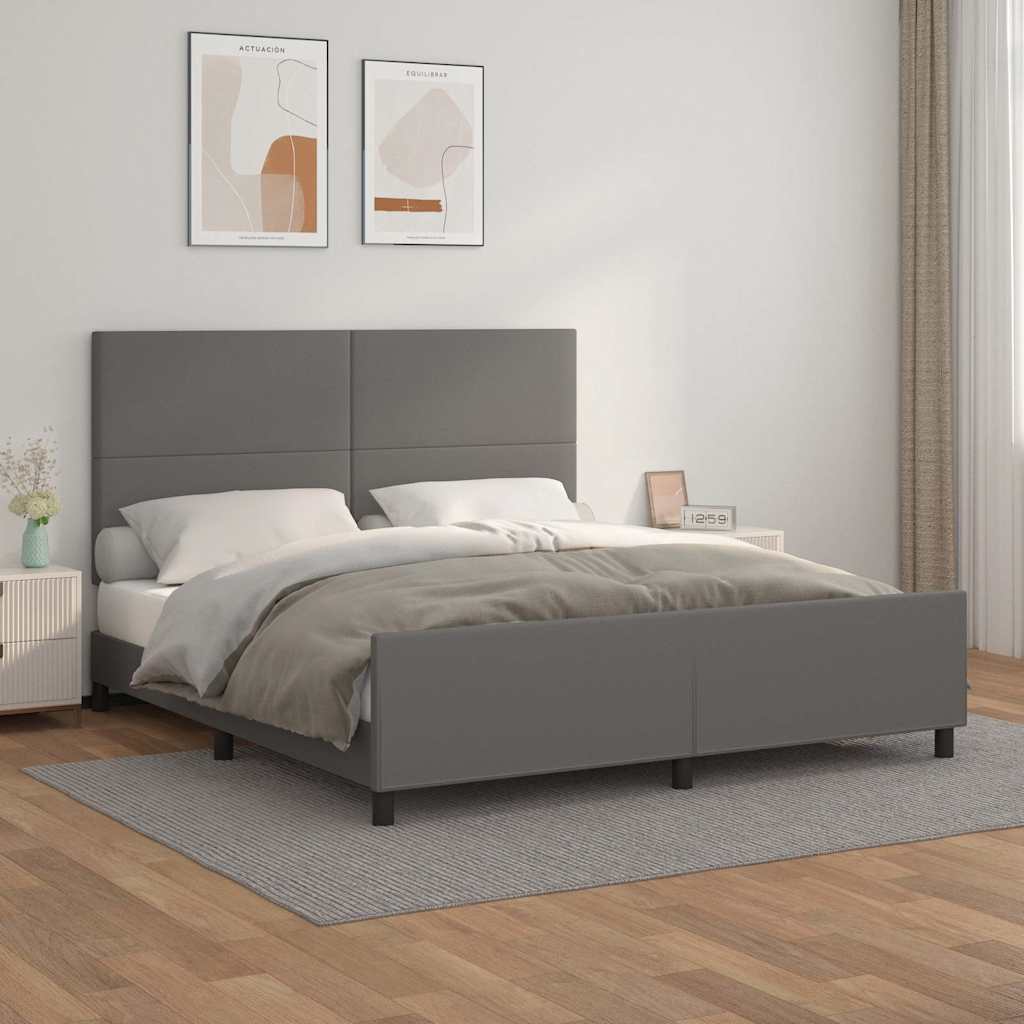 Bettgestell mit Kopfteil Grau 160x200 cm Kunstleder