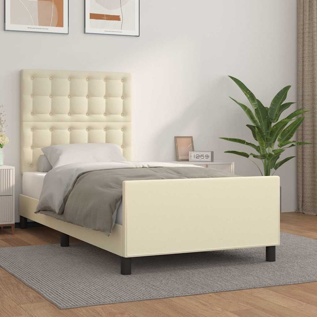 Bettgestell mit Kopfteil Creme 100x200 cm Kunstleder