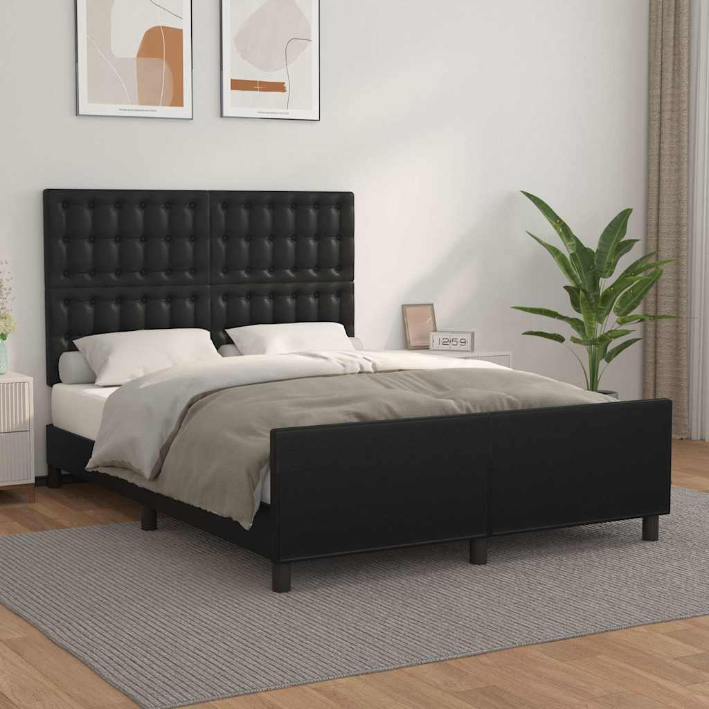 Bettgestell mit Kopfteil Schwarz 140x190 cm Kunstleder
