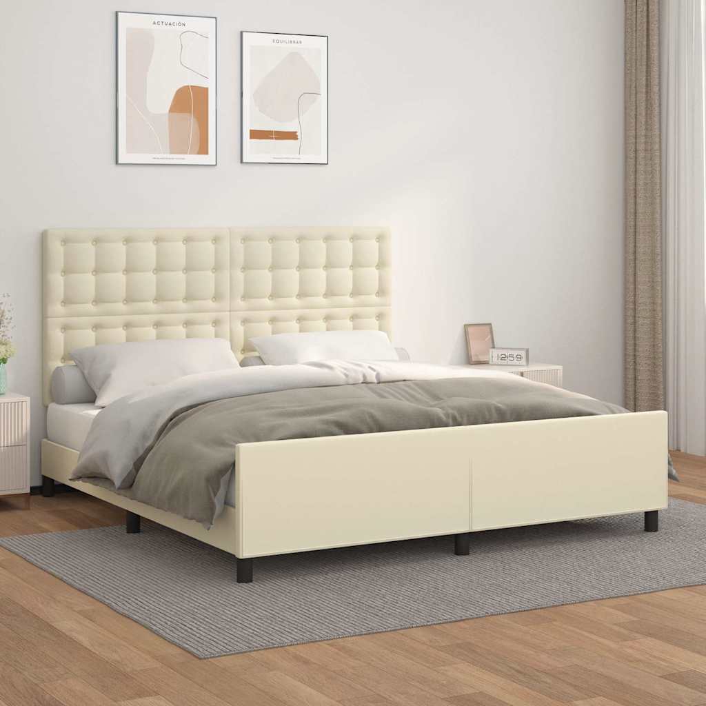 Bettgestell mit Kopfteil Creme 160x200 cm Kunstleder
