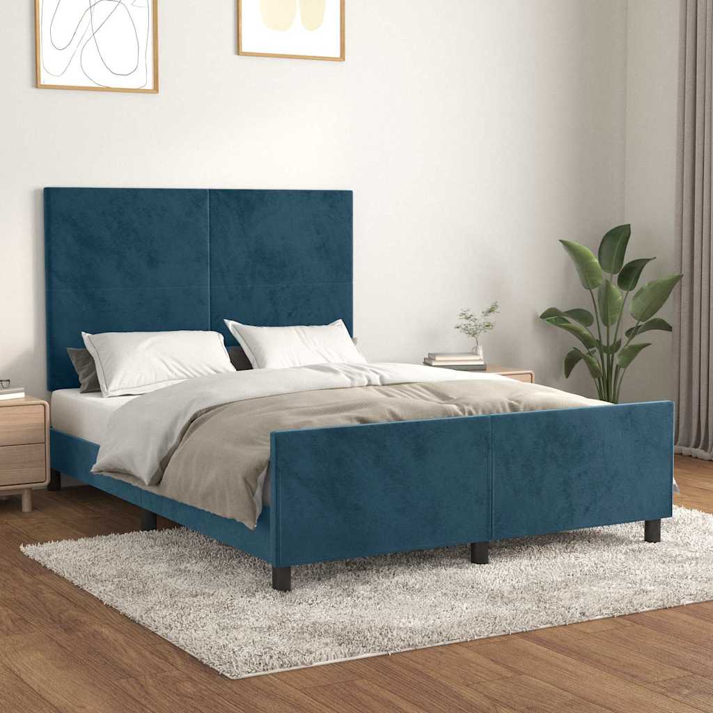 Bettgestell ohne Matratze Dunkelblau 140x190 cm Samt
