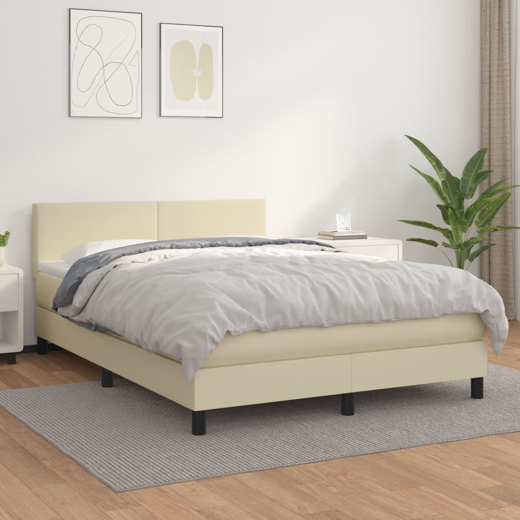 Boxspringbett mit Matratze Creme 140x190 cm Kunstleder