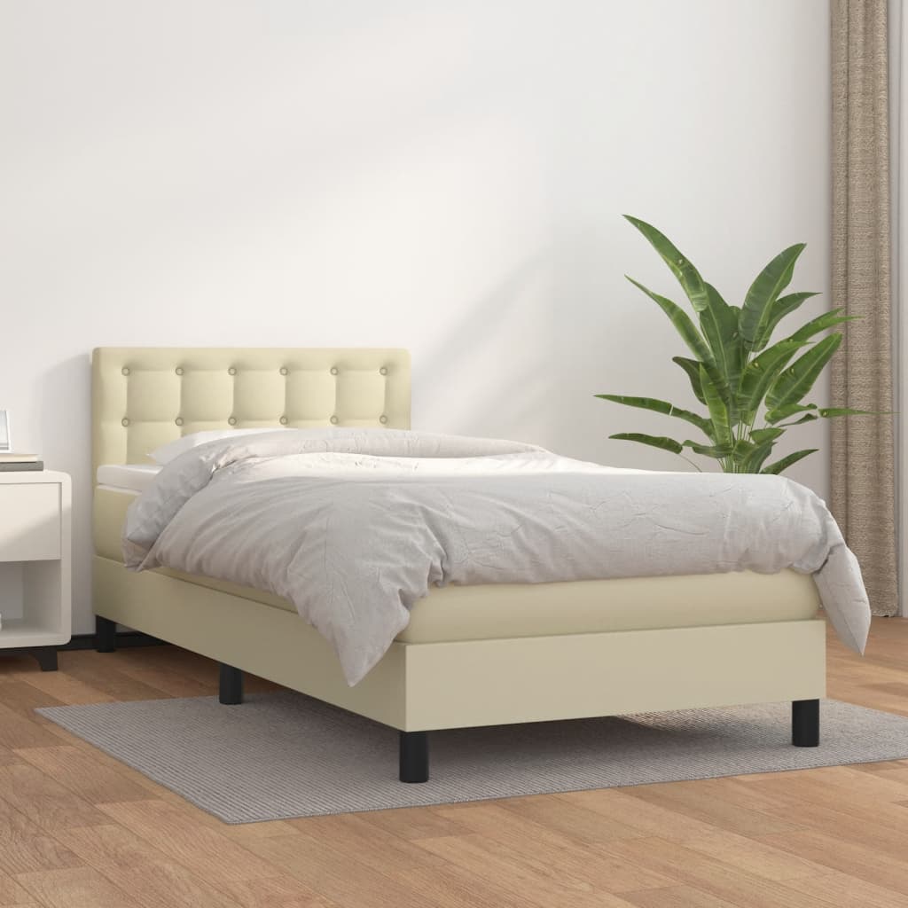 Boxspringbett mit Matratze Creme 90x200 cm Kunstleder