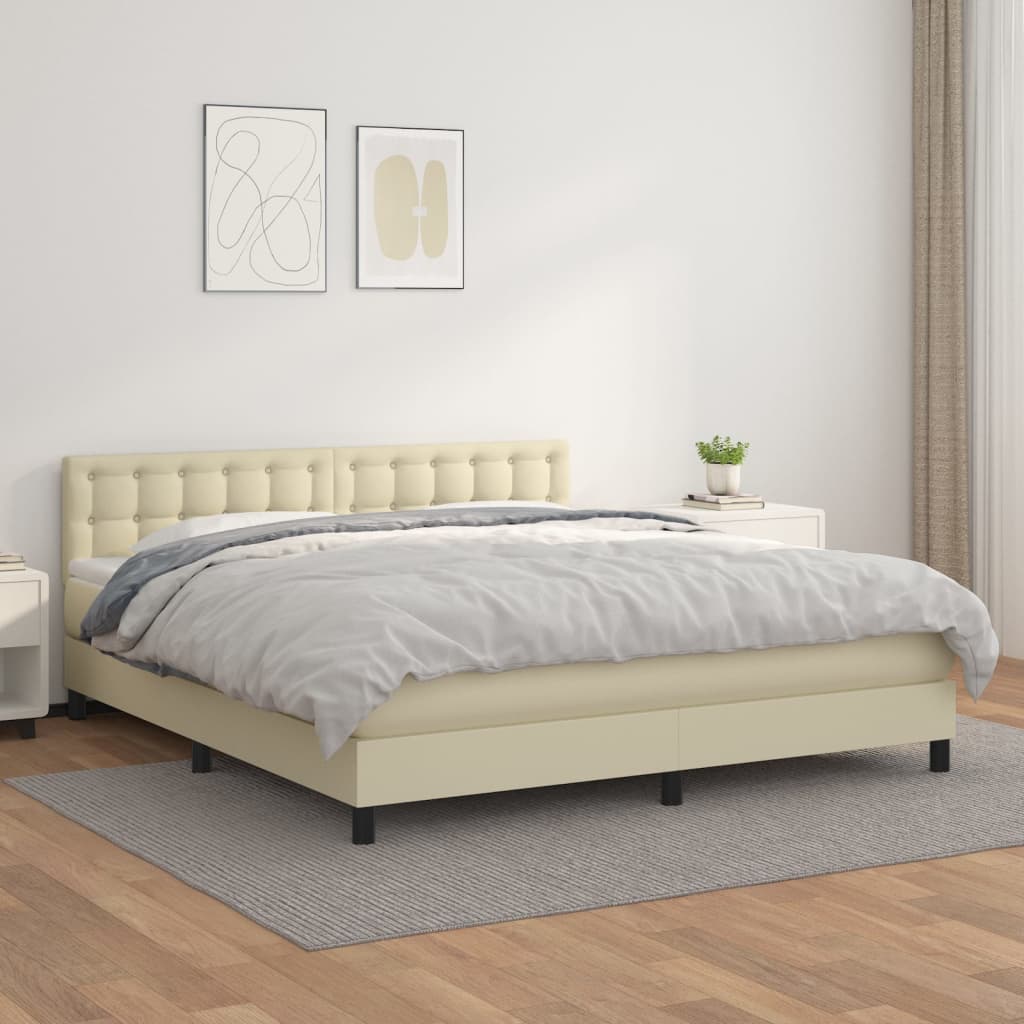 Boxspringbett mit Matratze Creme 160x200 cm Kunstleder
