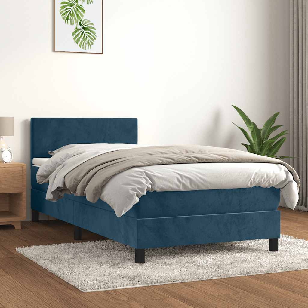 Boxspringbett mit Matratze Dunkelblau 90x190 cm Samt