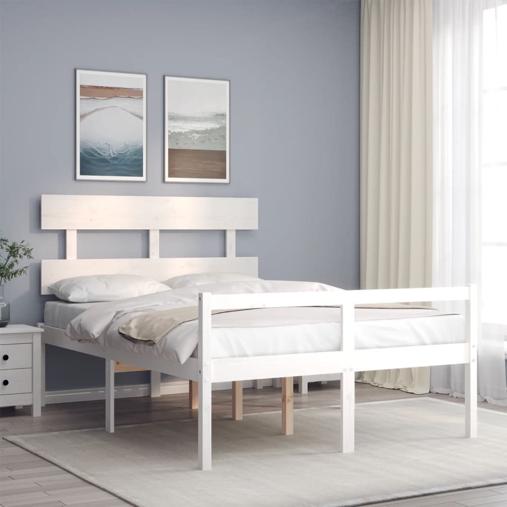 Seniorenbett mit Kopfteil Weiß Massivholz