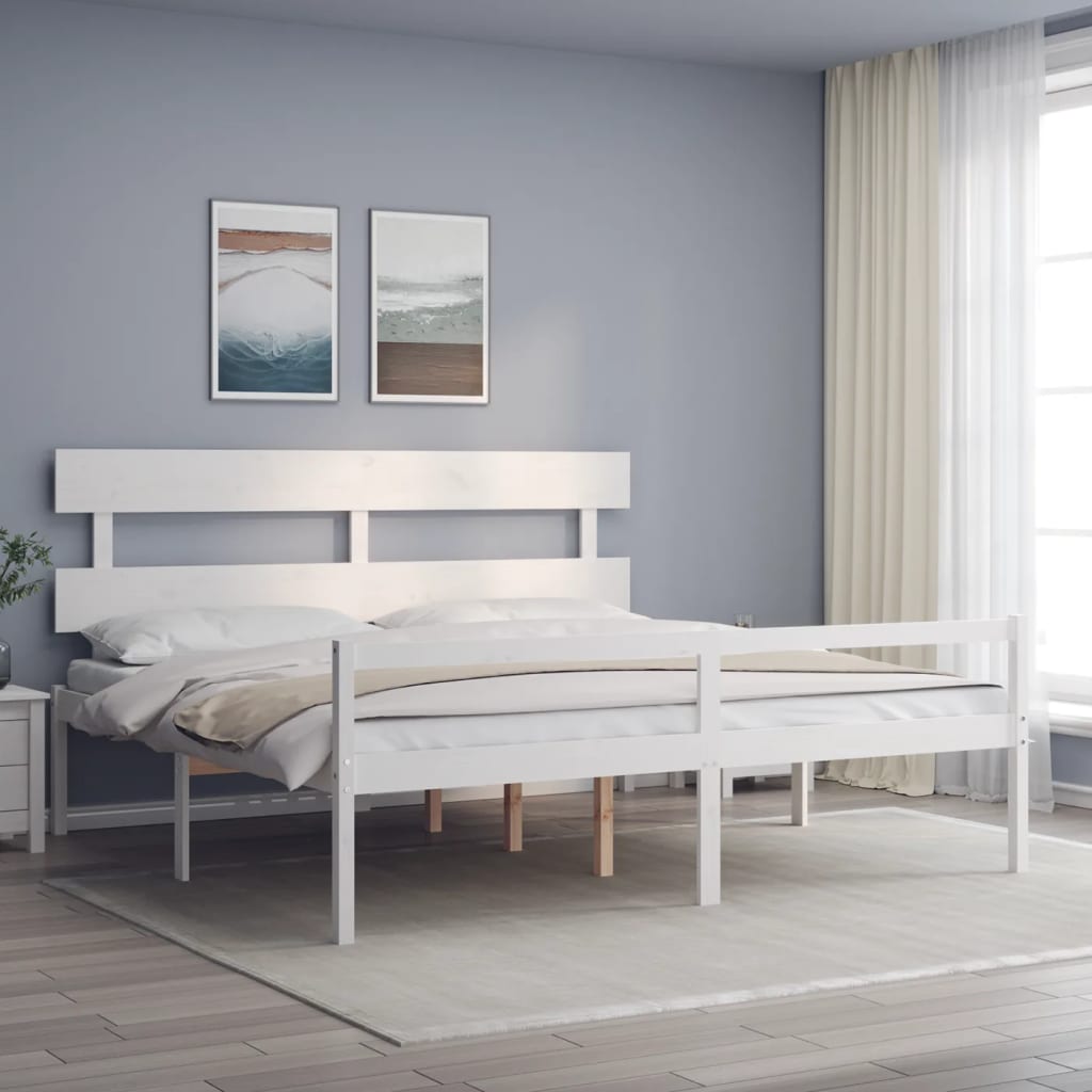 Seniorenbett mit Kopfteil Weiß Super Kingsize Massivholz