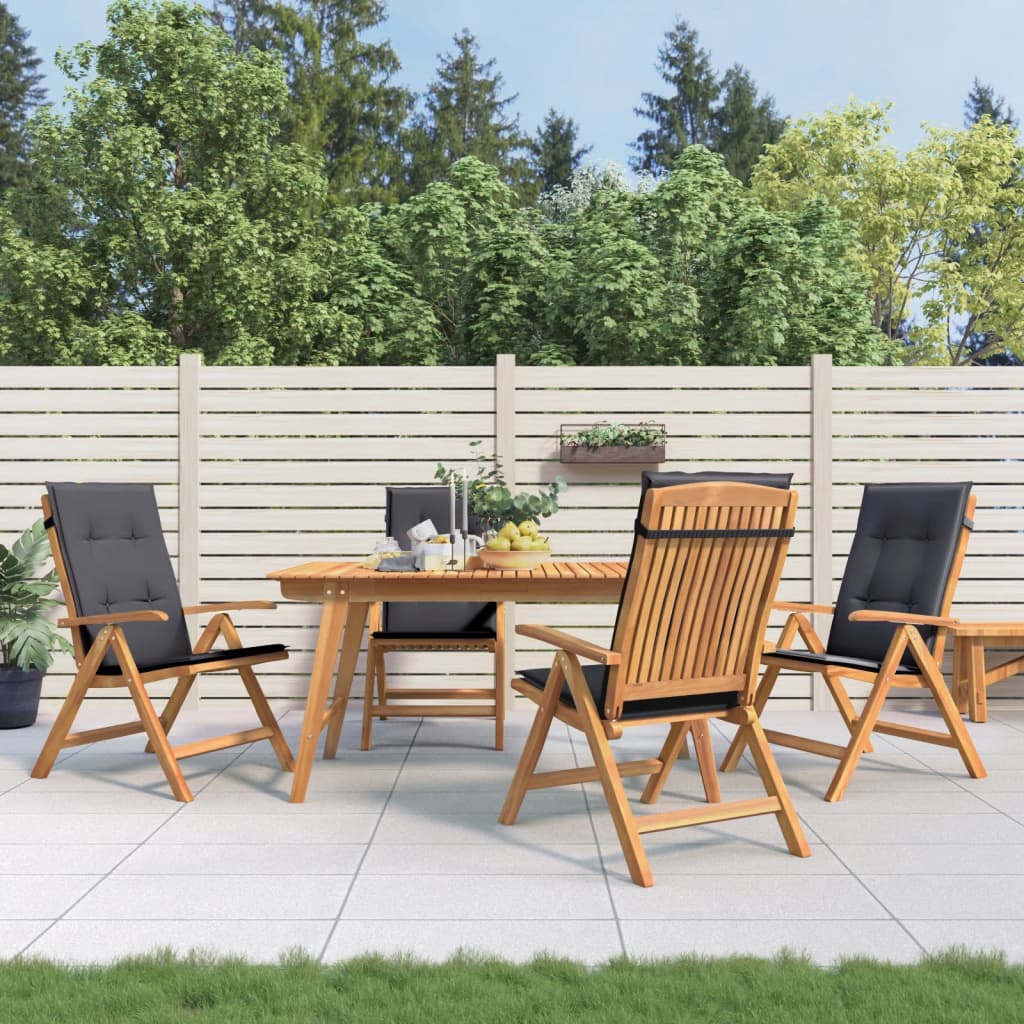 Verstellbare Klappstühle mit Kissen, 4-teilig, Massivholz Teak