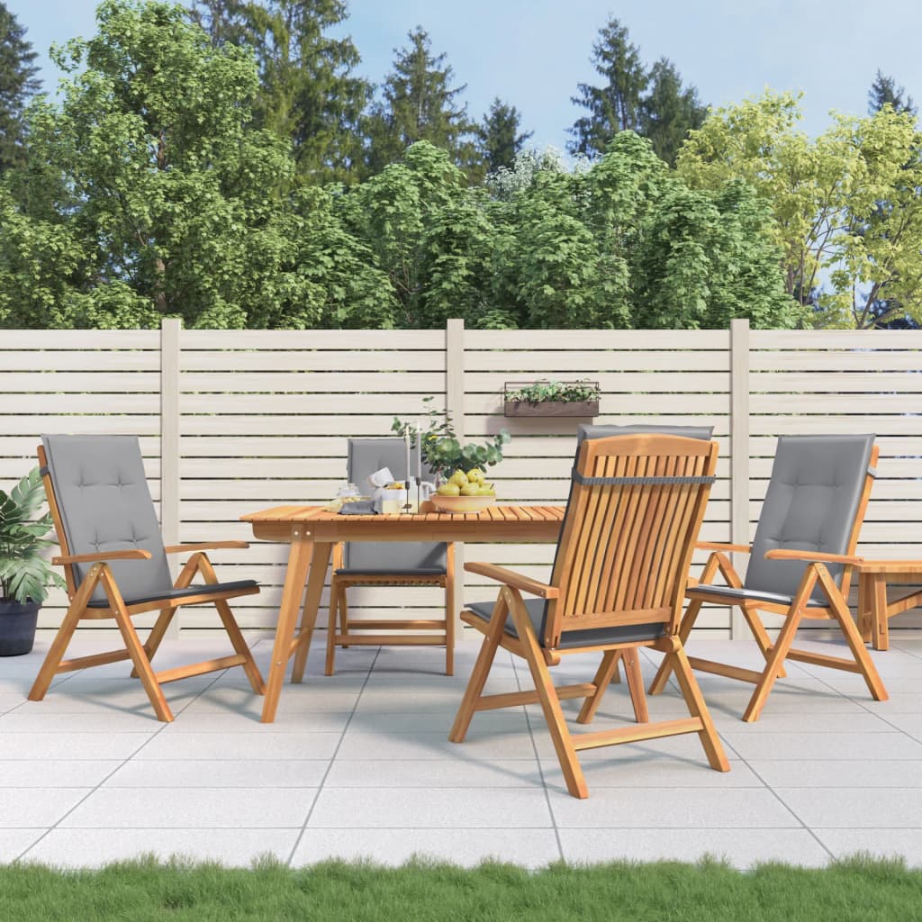 Verstellbare Klappstühle mit Kissen, 4-teilig, Massivholz Teak