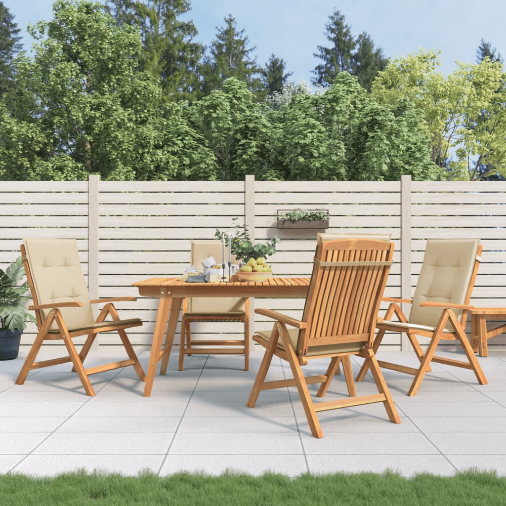 Verstellbare Klappstühle mit Kissen, 4-teilig, Massivholz Teak