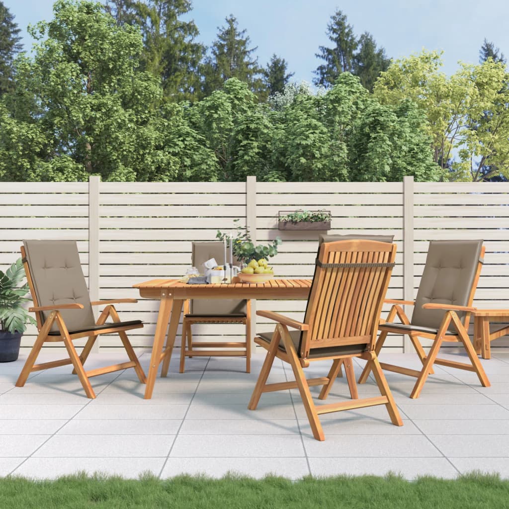 Verstellbare Klappstühle mit Kissen, 4-teilig, Massivholz Teak