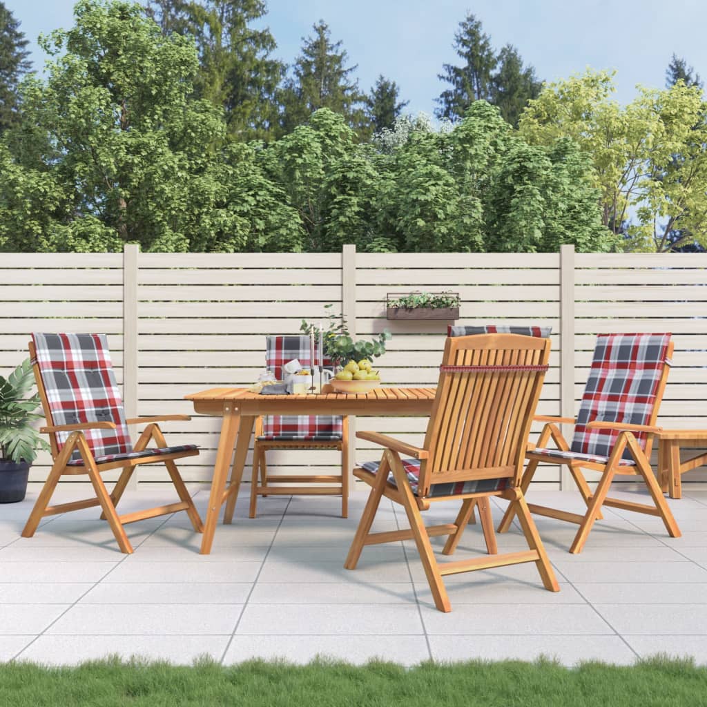 Verstellbare Klappstühle mit Kissen, 4-teilig, Massivholz Teak