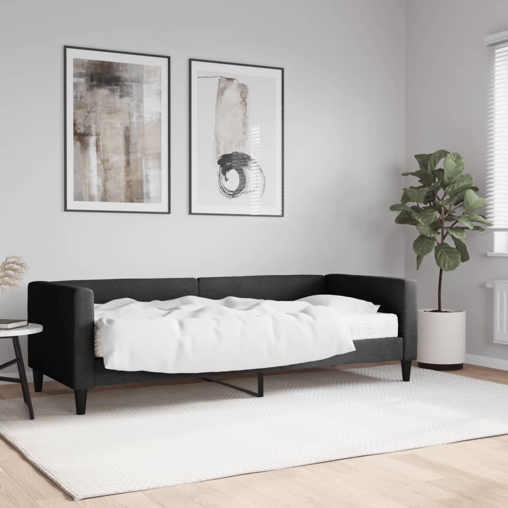 Tagesbett mit Matratze Schwarz 80x200 cm Stoff