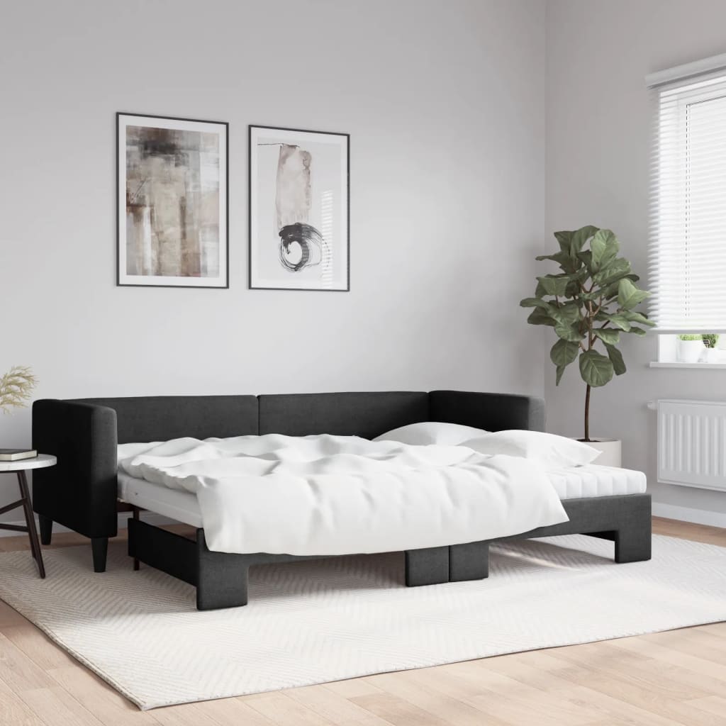 Tagesbett Ausziehbar mit Matratzen Schwarz 80x200 cm Stoff