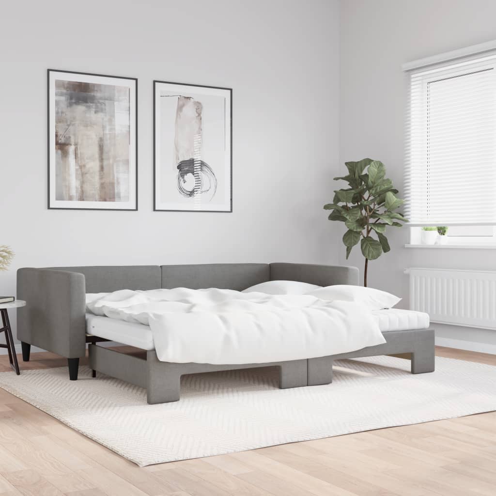 Tagesbett Ausziehbar mit Matratzen Dunkelgrau 100x200 cm Stoff